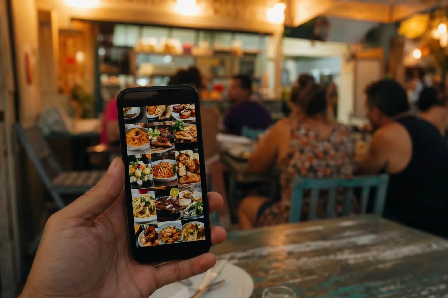 Tela de celular com Instagram de um restaurante mostrando posts de prato